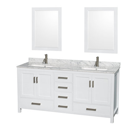 Sheffield 72" Freestanding Double Bathroom Vanity with Marble Top with 24" Mirrors