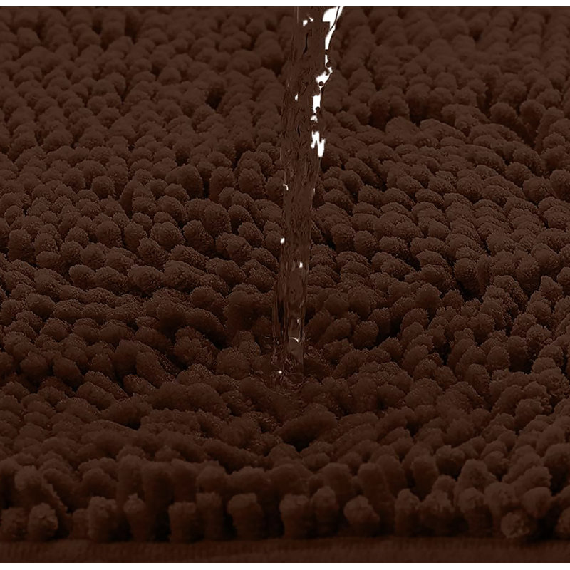 Ensemble de 2 tapis de salle de bain en chenille rouge moelleux et moelleux, Brun