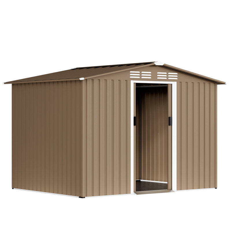 8' x 6' Galvanized Steel Outdoor Storage Shed with Floor and Sliding Door for Garden Tools