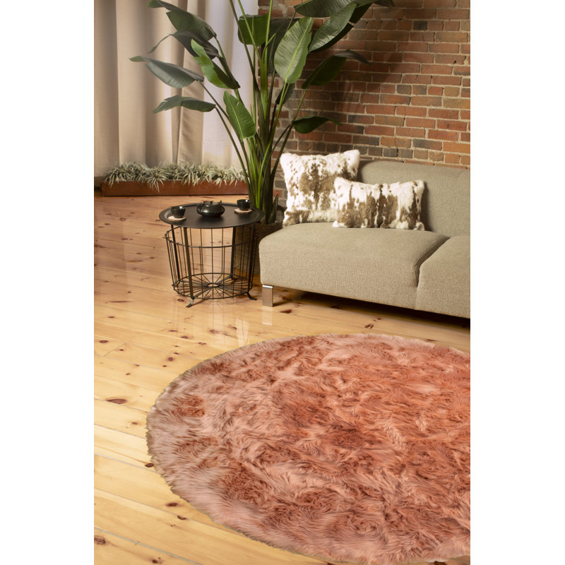 Tapis rond antidérapant lavable en fausse fourrure rose 6 pi x 6 pi
