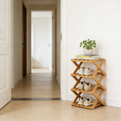 Folding Bamboo Shoe Rack – Portable, No-Assembly Mini Shoe Organizer For Small Spaces