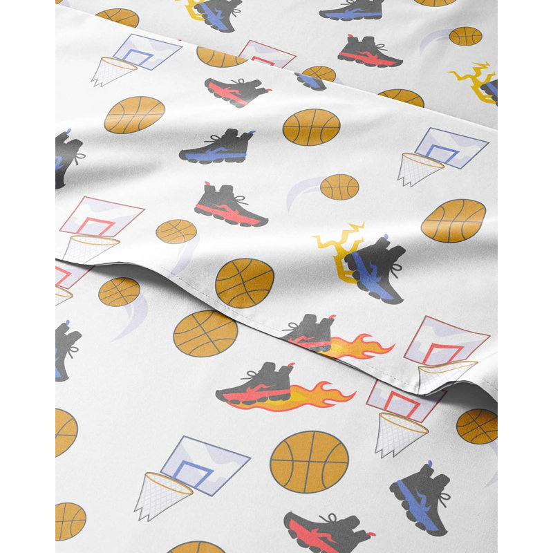 Kids Sheet Set, Soft Microfiber Bedding, Cozy & Breathable, Wrinkle Free Easy Care Bed Sheets, Basketball