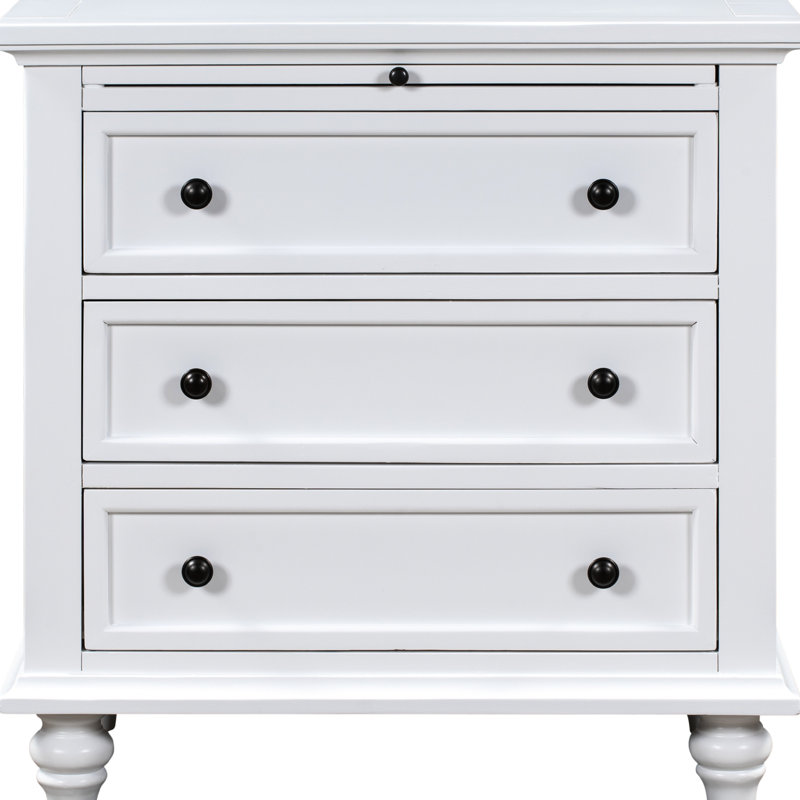 Armoire en bois blanc Ustyle - 3 tiroirs et plateau coulissant pour table de bout, Blanc