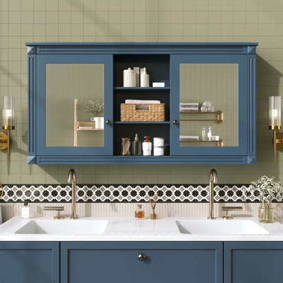 Armoire murale 55 po 2 en 1 avec tablettes réglables, charnières à fermeture en douceur et miroirs haute définition pour le rangement de la salle de bain, du salon et de la chambre à coucher