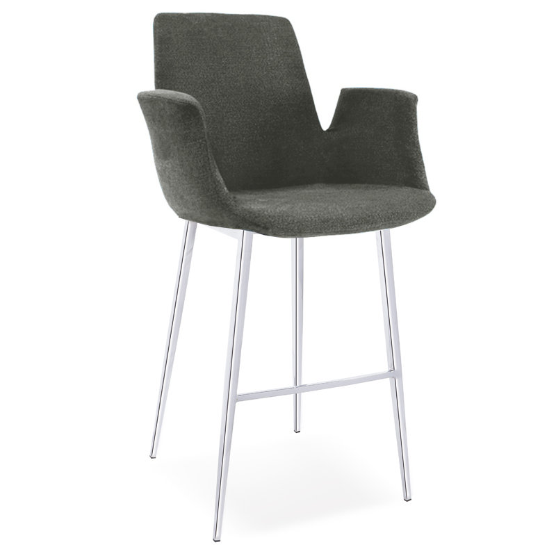 Gabriella Upholstered Bar Stool with Metal Frame, Charcoal, Bar Stool (29" Seat Height)