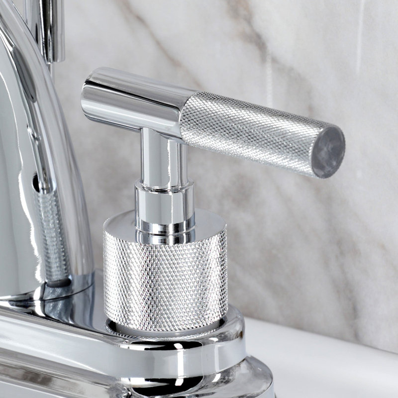 Kingston Brass Convergent Two-Handle 3-Hole Deck Mount 4" Centerset Bathroom Faucet With Knurled Handle And Brass Pop-Up Drain