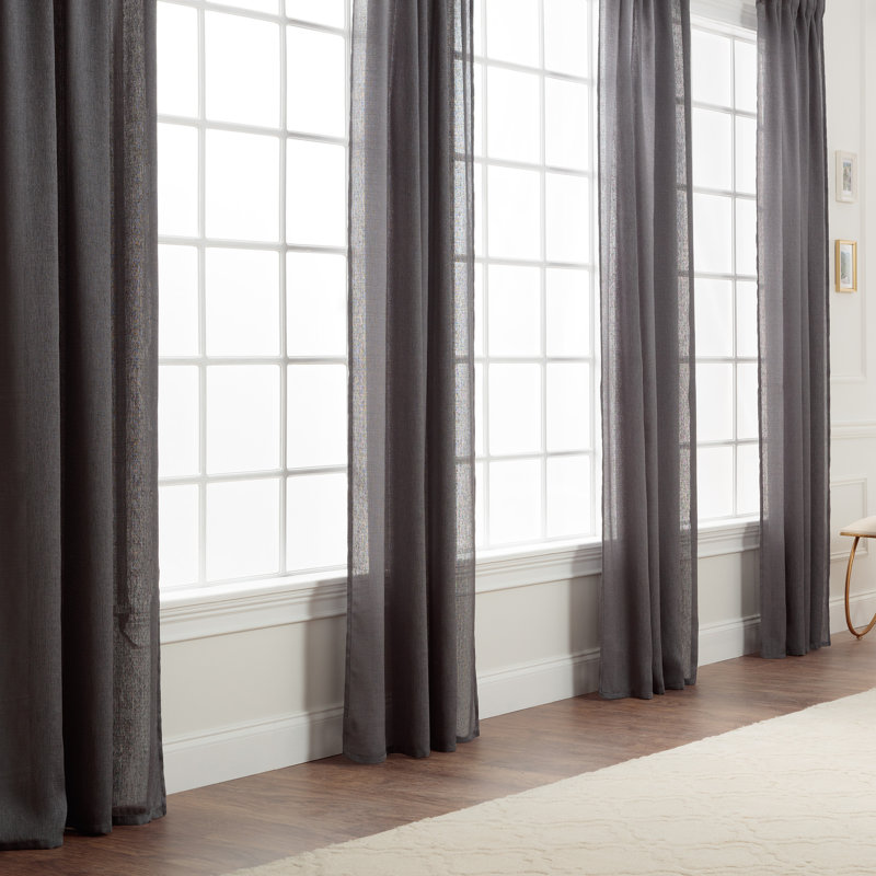 Paire de rideaux semi-transparents avec passe-tringle Moller, Gris foncé, l 52 po x L 63 po