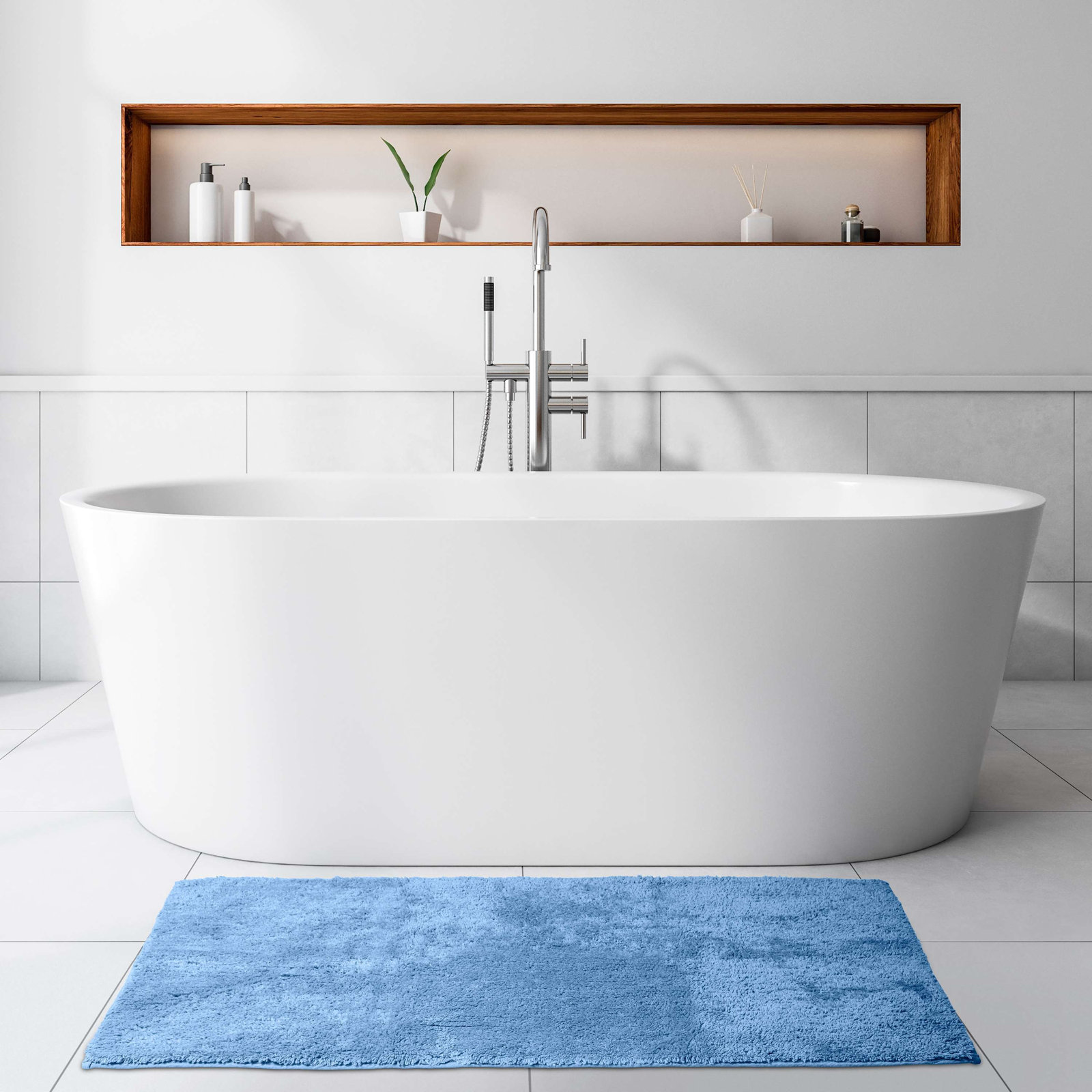 Cotton Bath Rug, 44", 22", Blue