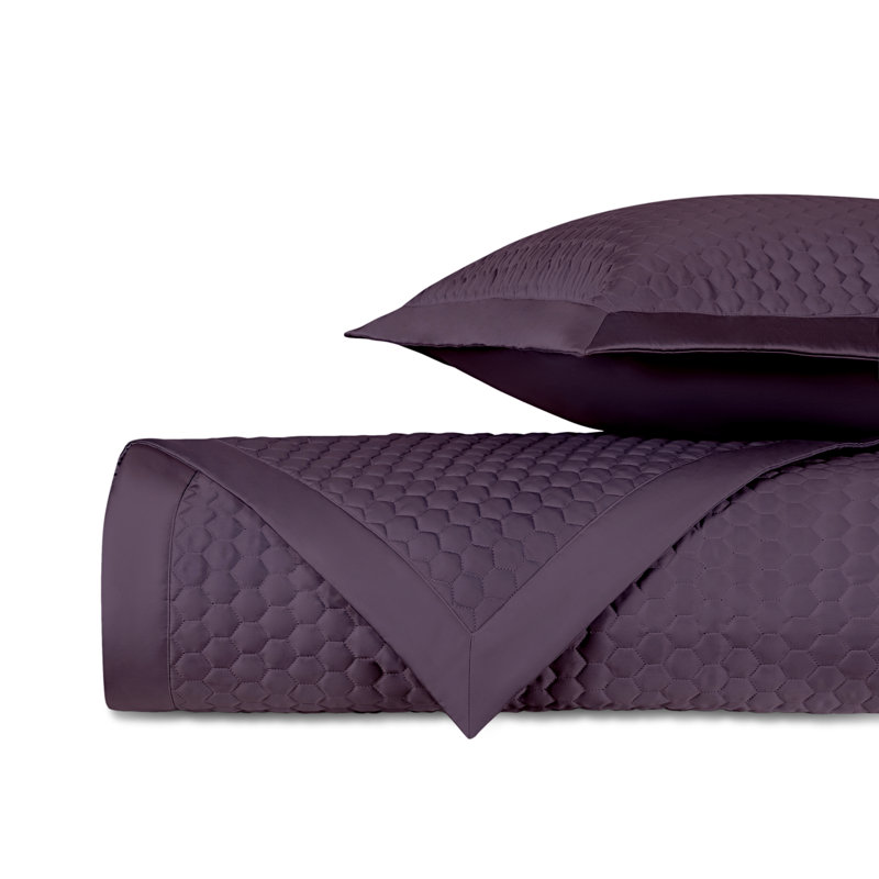 Apiary Quilted Sateen Coverlet Set, King Coverlet + 2 Shams, Purple