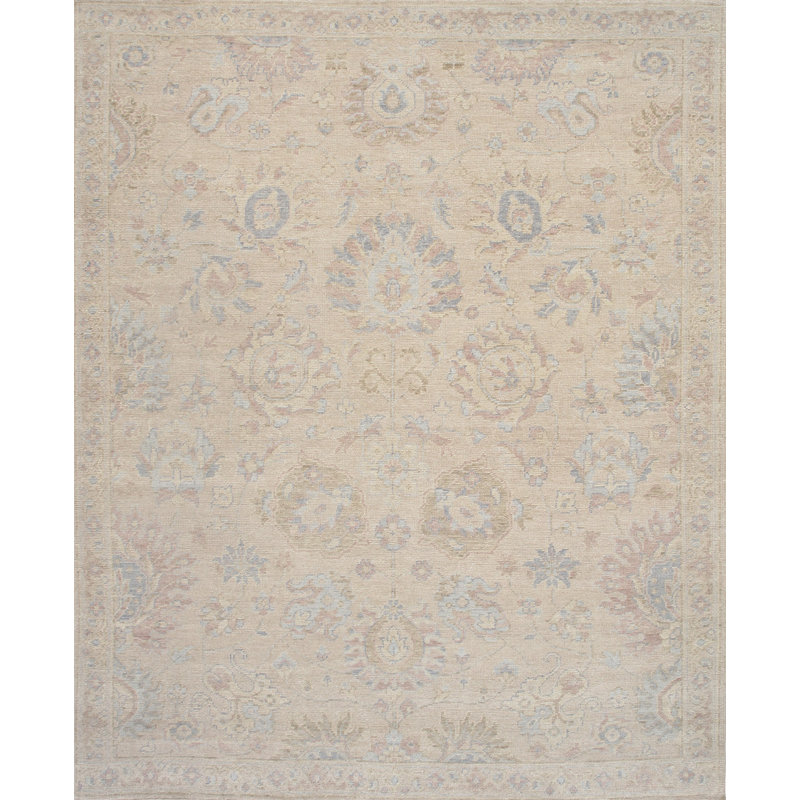 Tapis beige en laine Oushak, Rectangle 8 pi 1 po x 10 pi