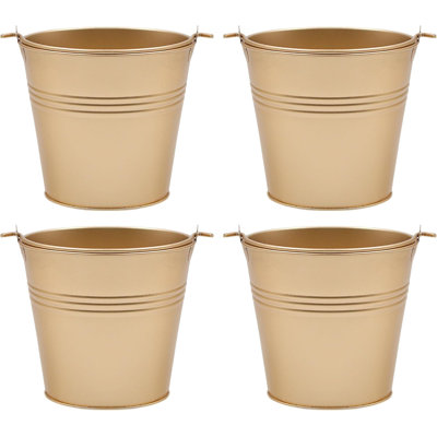 Hosley Set of 4 Galvanized Metal Bucket with Liner 4" Dia x 3.66" H. Ideal Gift for Floral Arrangements Wedding House Warming Floral Planter DIY Craft Home Office Party Garden Patio