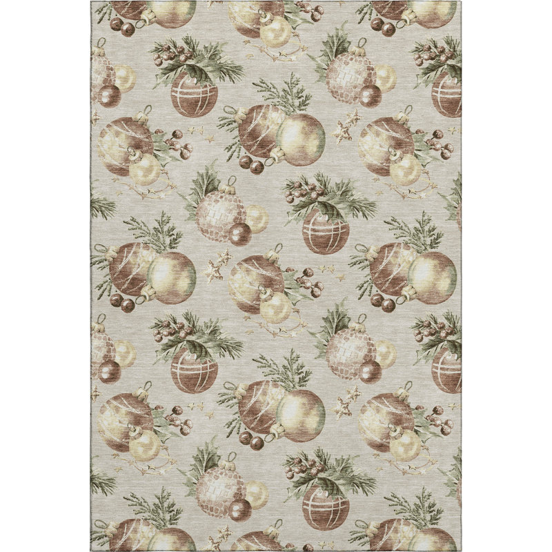 Premium Machine Washable Mayfield AMF1828 Christmas Balls Rug, Rectangle 9' x 12'