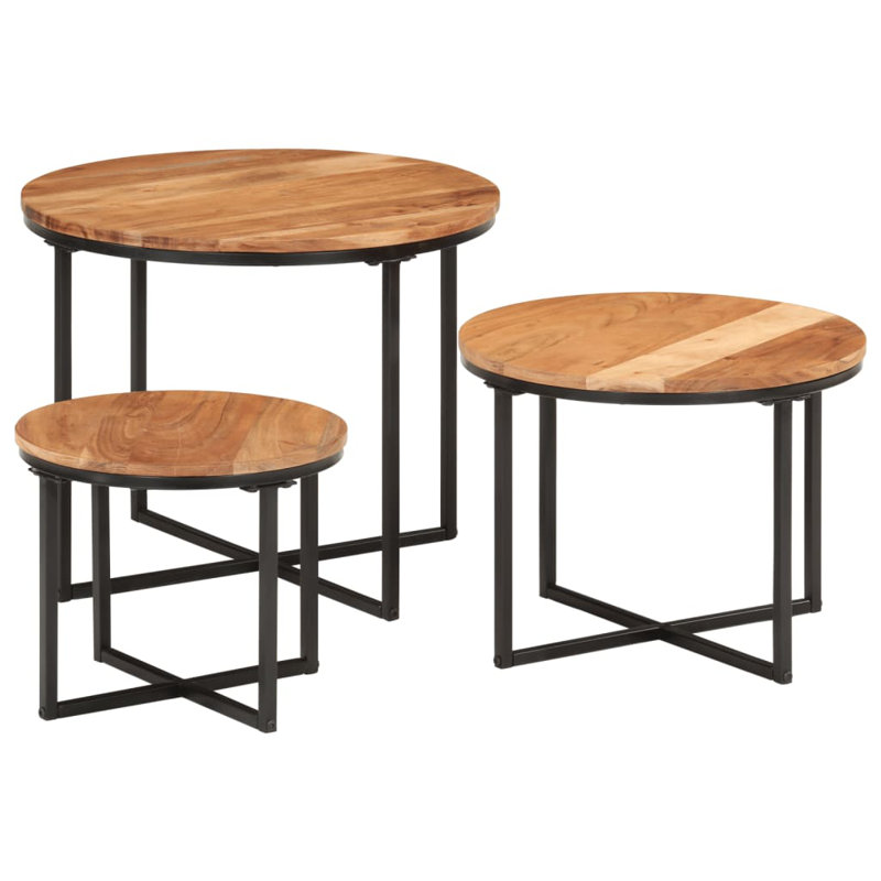  Tables basses gigognes 3 pièces en bois d'acacia massif et fer