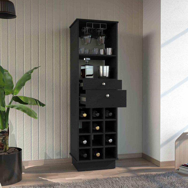 Classic Tall Bar Cabinet with Two Drawers, Two Shelves and Twelve Built-In Wine Rack Storage