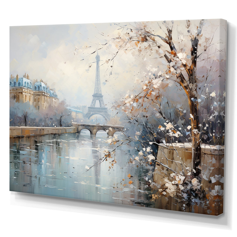 Hiver Paris, Tour Eiffel, charme de ville I - Paris, art mural, Toile tendue, H 40 po x l 60 po x P 1,5 po
