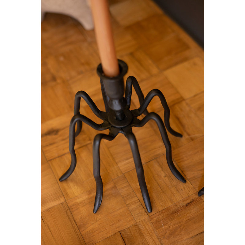  Ensemble de 2 porte-bougies Spider Taper en fer noir H 8,5 po