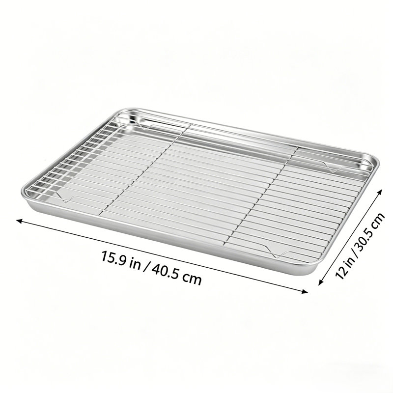 Stainless Steel Baking Pan Mesh Rack with Tray for Grilling, Baking, and Draining
