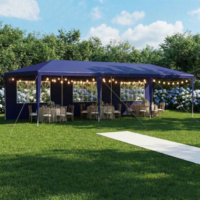 10 X 30Ft Party Tent With Sidewalls, Outdoor Event Canopy With Removable Panels & Zipper Doors, Backyard Gazebo Tent, Blue