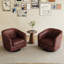 Fauteuil pivotant Frankie en similicuir rouge-brun avec base en bois massif-1139469077