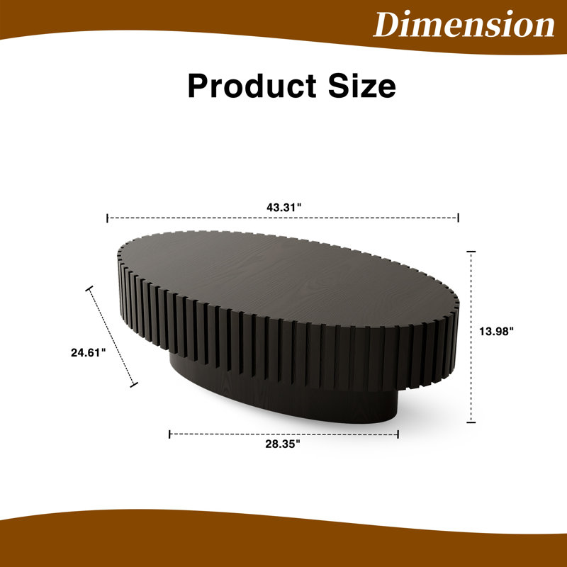 Handcrafted Olive-Shaped Coffee Table with Durable MDF Base, Black