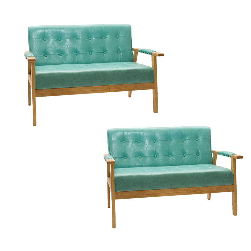 Faux Leather Upholstered Bench, Light Brown, Turquoise