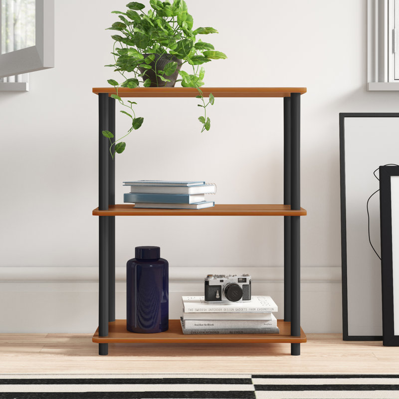 Decorius Etagere Bookcase, Light Cherry/Black Bamboo Tube, (4 Shelves) 43.25" H x 23.6" W x 11.6" D