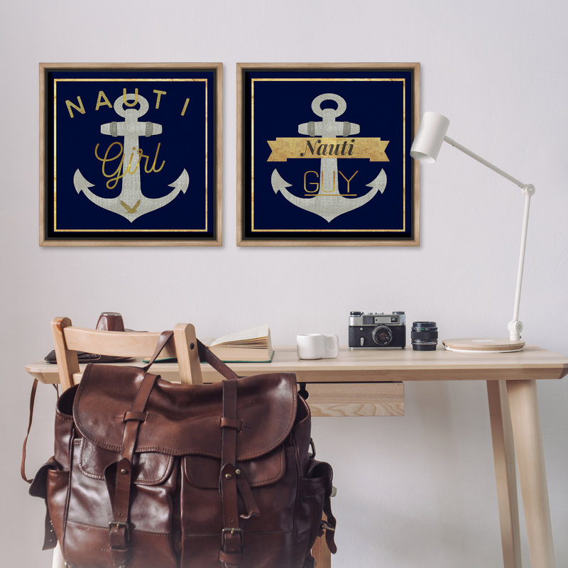  «Nauti Girl & Guy Anchors», ensemble de 2 toiles flottantes encadrées par Graffi *ee Studios, H 25 po x l 25 po