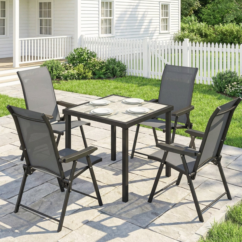 Solid Wood and Steel Patio Dining Set Table,