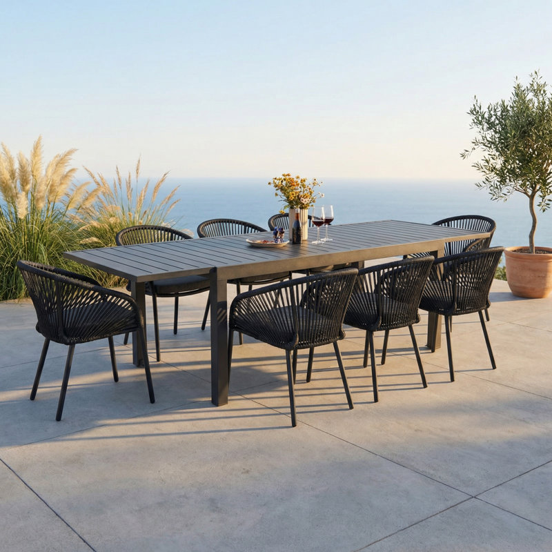 8 - Person Aluminum Outdoor Patio Dining Set With Extendable Rectangular Table And Stackable Chair,cushions Included