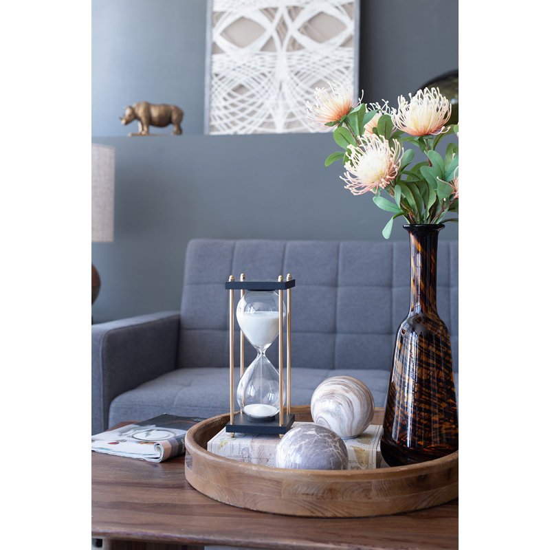 30-Minute Hourglass Timer with White Sand and Gold Metal Frame, 9” Decorative Timepiece for Desk, Mantel, Tabletop, Kitchen, or Office