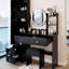 Table de meuble-lavabo à DEL à contrôle de luminosité réglable à 3 couleurs de 17 po de diamètre, avec armoire à miroir pleine grandeur et tabouret rembourré, design américain, noir, 42,87 po de profondeur, 13,79 de largeur, 61,95 de hauteur