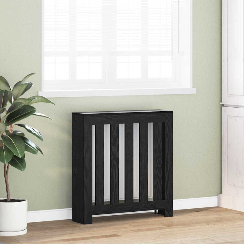 Small Radiator Cover, Black Oak, 78 x 20 x 82 cm, Vertical Slats