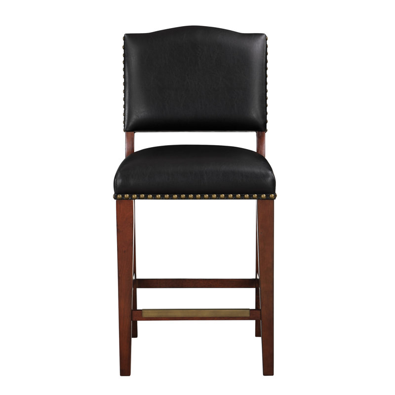 Élégant tabouret de comptoir brun foncé - base en bois franc et revêtement en similicuir avec garniture antique pour plus de stabilité