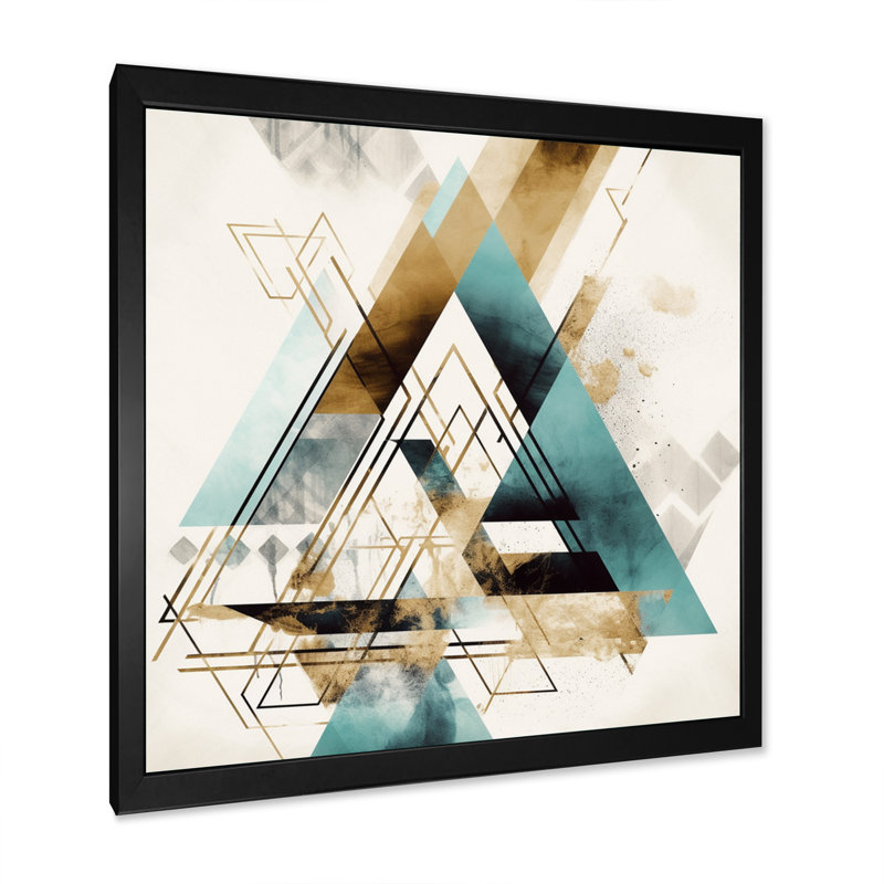 «Green Triangle Boho II», reproduction d'art géométrique moderne, Cadre photo noir, H 16 po x l 16 po x P 1 po