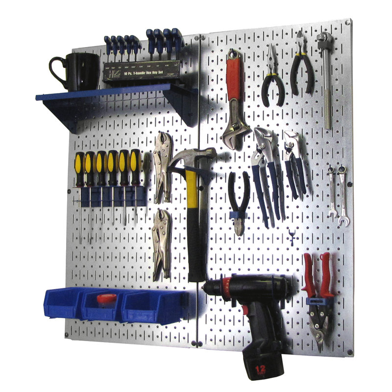 Utility Tool Storage and Garage Pegboard Organizer 32"H x 32"W Kit, Blue
