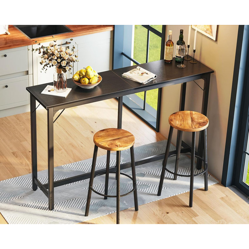 Rectangular Bar Height Table With Sturdy Metal Frame & Industrial Wood Top, Counter Height Dining Pub Table, Black