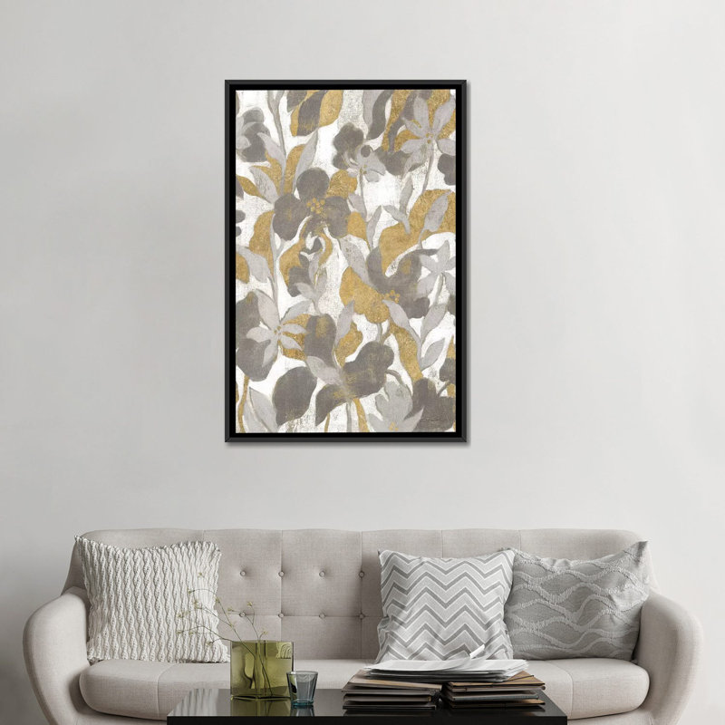 « painted tropical screen ii gray gold » par silvia vassileva,, impression sur toile, H 12 po x l 8 po x P 0,75 po