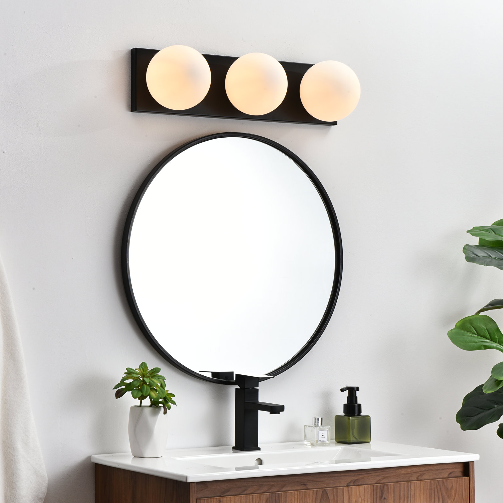 Isabeth Transparent Dimmable Bath Sconce, Black, 6" H x 31" W x 31" D, 4 Lights