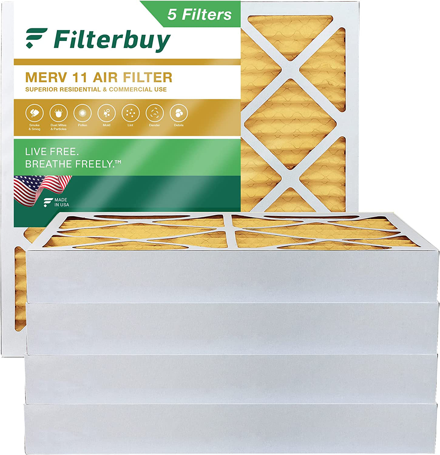 Filterbuy 20x20x4 Air Filter MERV 11, Pleated HVAC AC Furnace Filters