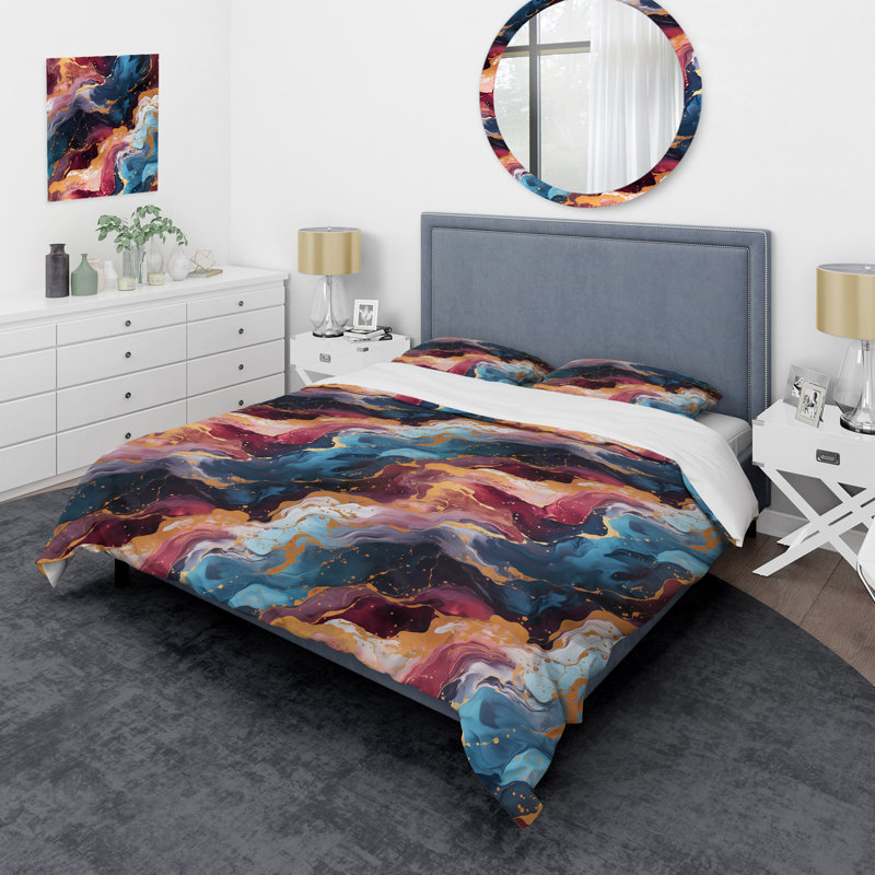Ensemble de housse de couette Gold Galactic Dreams Marble Dreams - Marble, Housse de couette pour grand lit et 2 taies décor