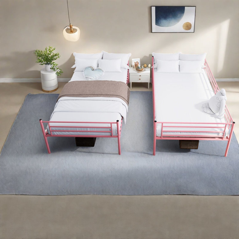 Lits gain d'espace avec rangement, lit superposé moderne en métal rose pour la maison