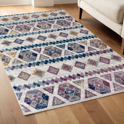 Tapis tissé à la machine géométrique ivoire 4 pi x 6 pi