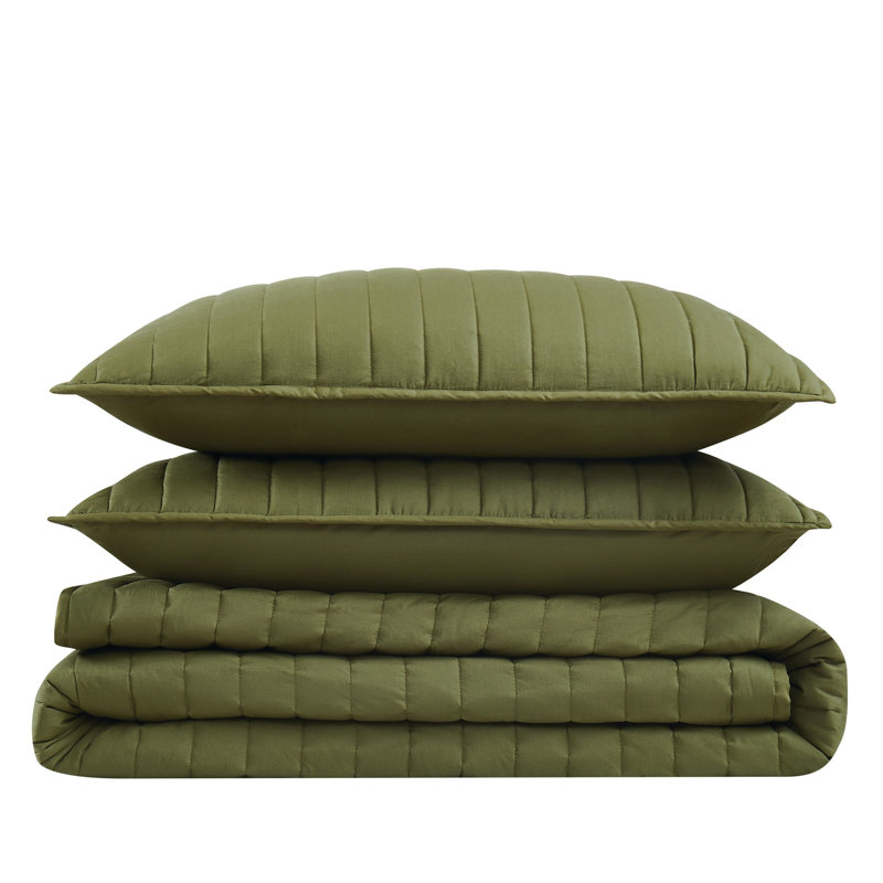 Cotton Standard Quilt, Full / Queen Quilt + 2 Standard Shams, Olive Green