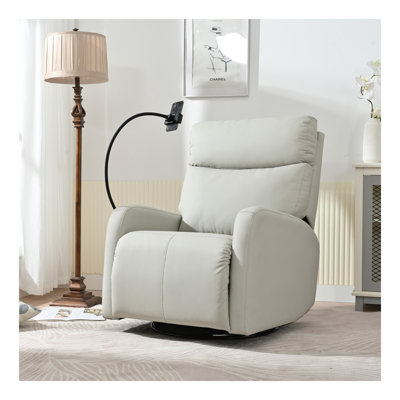 Chaise berçante inclinable, chaise berçante pivotante à 360 °, fauteuil oscillant, petite chaise inclinable et pivotante moderne pour chambre à coucher, siège de cinéma maison, support pour téléphone (gris clair et pivotant à 360 °)