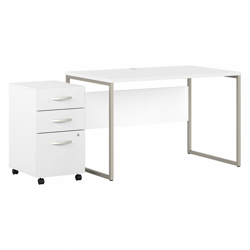 Desk And 3 Drawer Mobile Pedestal, 29.91" H x 47.6" W x 29.37" D, White