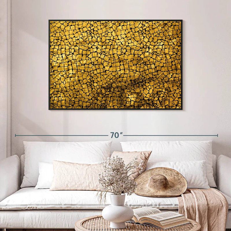 Mosaïque dorée, 46 po x 31 po, Cadre flottant noir