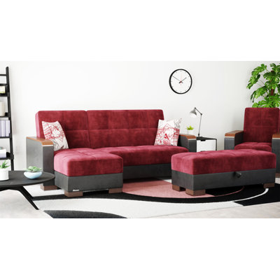 Repose-pieds rembourré en bois avec rangement Primenest Collection Zenaero