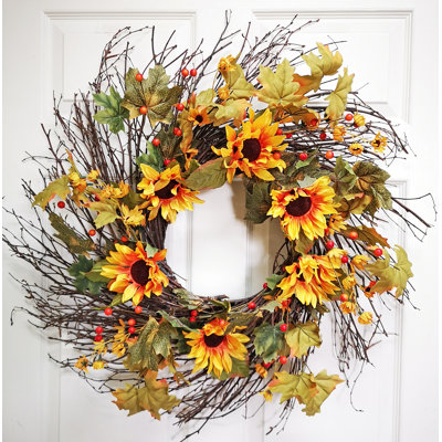 Handcrafted Faux Sunflower 26'' Wreath