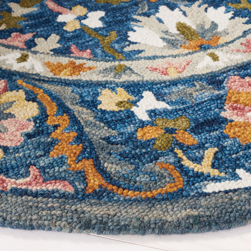 Oriental Hand Tufted Wool/Cotton Area Rug in Green/Blue/Orange/Yellow/Pink/Ivory, Round 5'