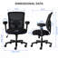 Une chaise de bureau ergonomique en filet noir de 39,72 pouces avec accoudoirs 4D, support lombaire réglable et base en métal avec roulettes silencieuses.